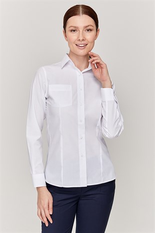 Klasik Yaka Kadın Slim Fit Beyaz Gömlek