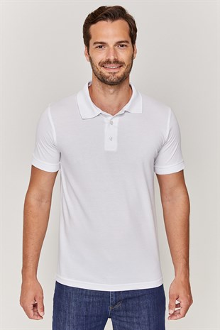Polo yaka Unisex Beyaz T-Shirt
