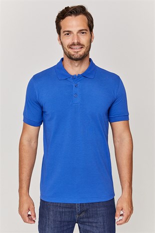 Polo yaka Unisex Saks Mavi T-Shirt